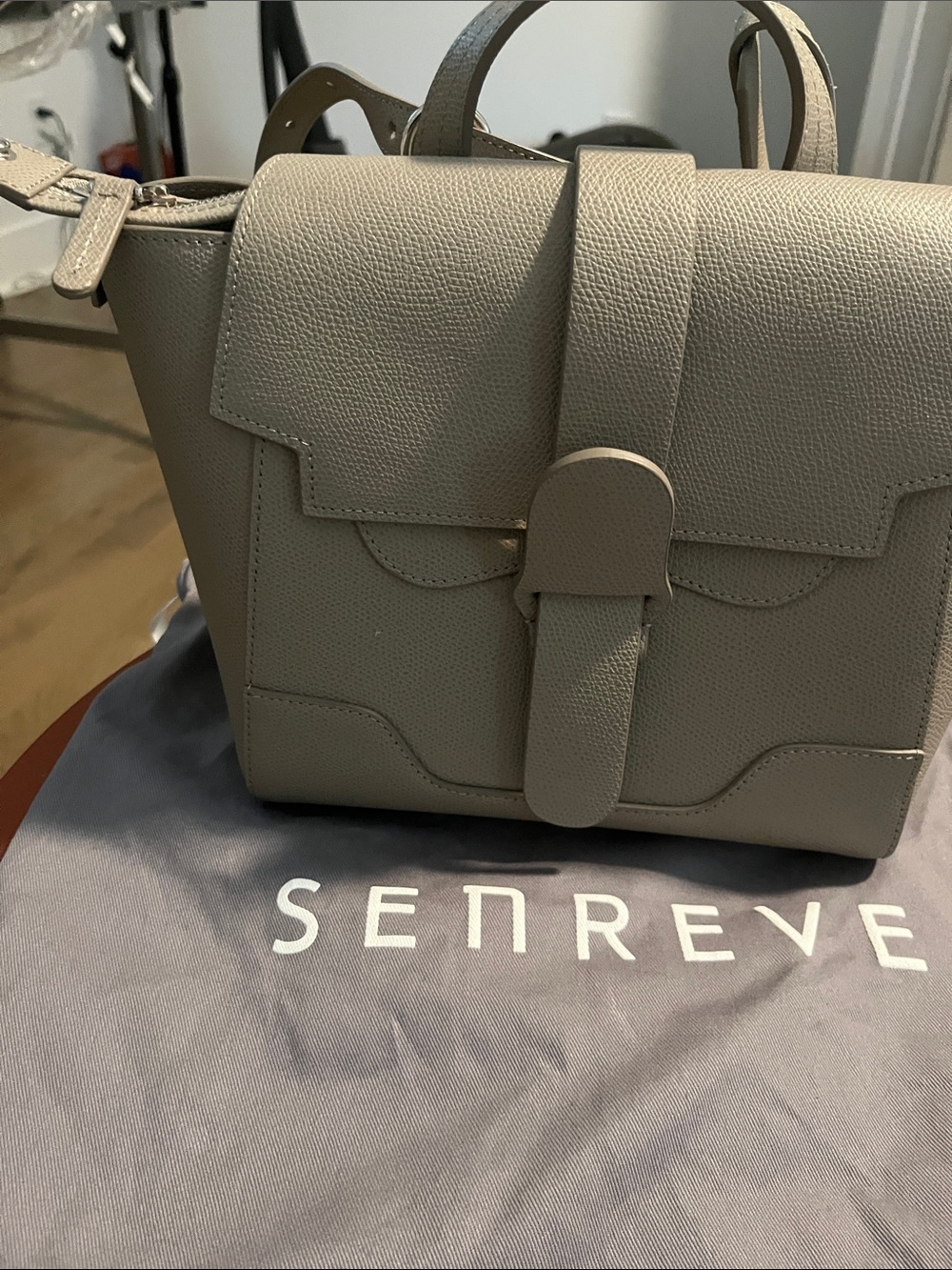 Senreve Taupe Leather Shoulder Bag - Structured Crossbody mini maestro